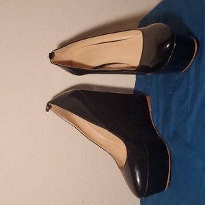 Black patent wedge heels